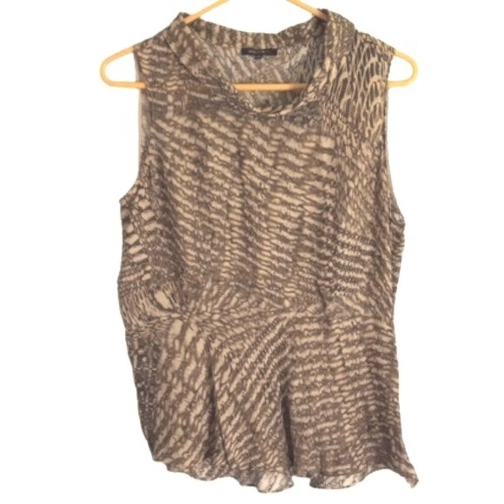 Lafayette 148 New York Size 12 Blouse 100% Silk Sleeveless Patterned Peplum